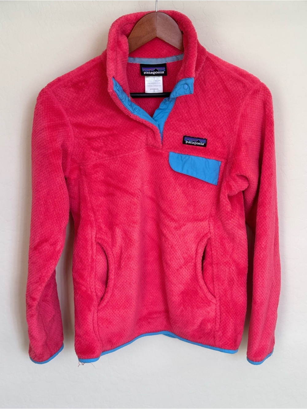 Patagonia Women’s Re-Tool Snap-T Fleece Pullover Pink Blue Polartec Size Small